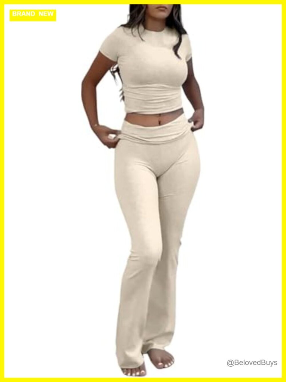 Women's Rayon Spandex Two Piece Workout Crop Top Flare Pants Set